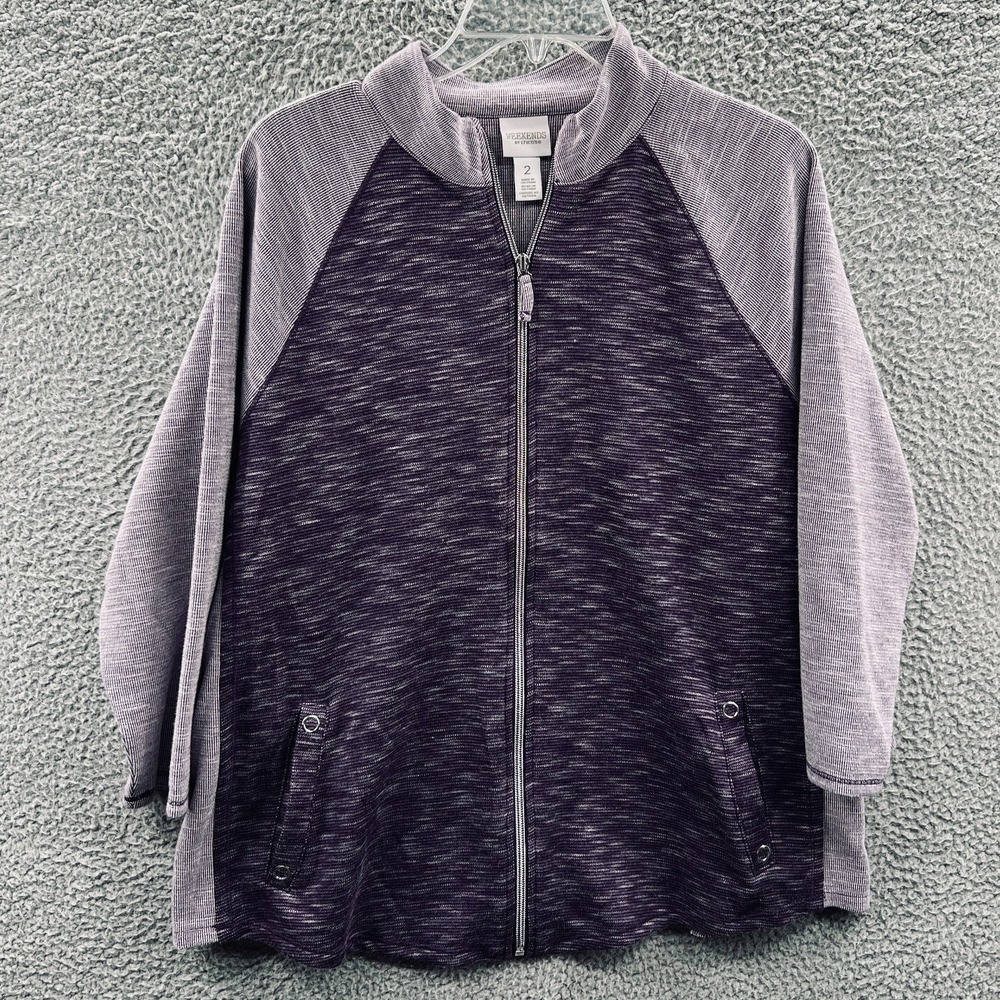 Chicos Womens Minimalist Zip Jacket L Marled Everyday Stretch Lounge Athleisure